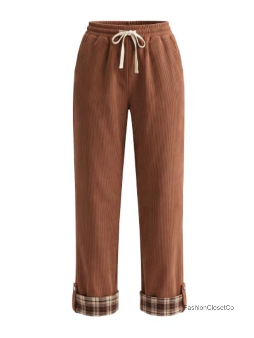 Corduroy Pants High Waisted Straight Leg Ankle Pull On Trousers